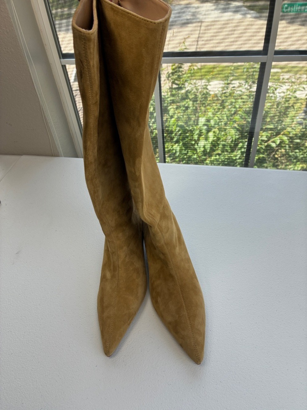 Silent D Kaias Knee High Boots Suede Tan Pointed Toe Western Boho 9.5 - Picture 5 of 13